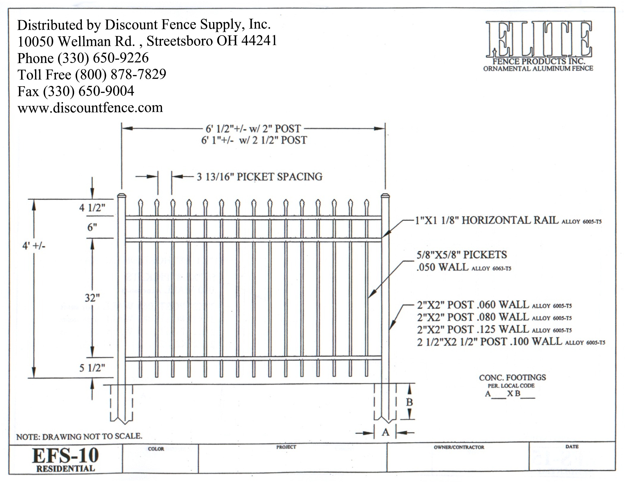 Elite Aluminum Fence EFS-10 4ft/5ft Printable Page